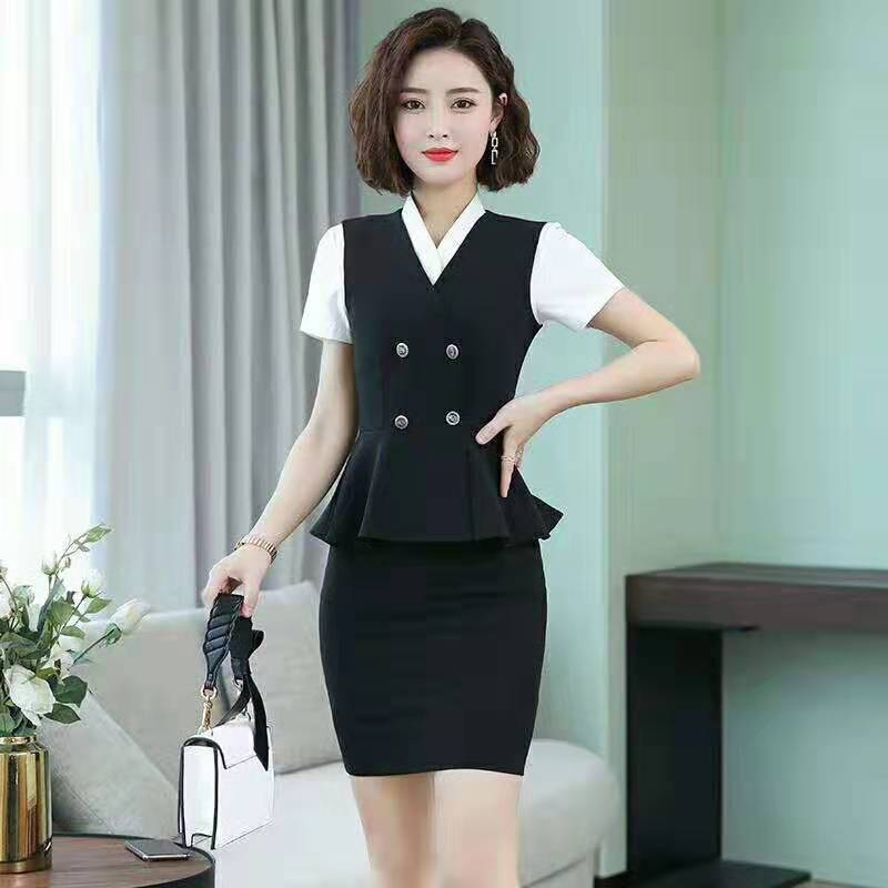 職業(yè)裝 夏裝 女款 短袖襯衫-馬甲-半身裙 黑色.jpg
